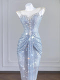 Rhinestone Spaghetti Strap Bodycon Evening Gowns Gorgeous Long Prom Dresses HZ1024
