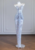 Rhinestone Spaghetti Strap Bodycon Evening Gowns Gorgeous Long Prom Dresses HZ1024