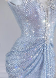 Rhinestone Spaghetti Strap Bodycon Evening Gowns Gorgeous Long Prom Dresses HZ1024