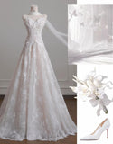 Strapless Tulle Lace Vintage Wedding Dress Gorgeous A-Line Long Prom Dresses HZ1024