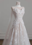 Strapless Tulle Lace Vintage Wedding Dress Gorgeous A-Line Long Prom Dresses HZ1024