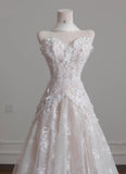 Strapless Tulle Lace Vintage Wedding Dress Gorgeous A-Line Long Prom Dresses HZ1024