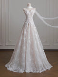 Strapless Tulle Lace Vintage Wedding Dress Gorgeous A-Line Long Prom Dresses HZ1024