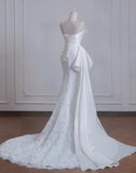 Strapless Satin Lace Mermaid Train Wedding Dress,Elegant Long Prom Dresses HZ1024