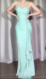 Tiffany Blue Mermaid Spaghetti Strap Chiffon Prom Dresses Elegant Evening Gowns HZ1024