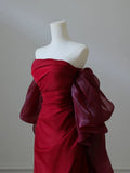 Satin Burgundy Long Prom Dress, Burgundy Long Evening Dress HZ1024