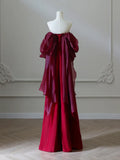 Satin Burgundy Long Prom Dress, Burgundy Long Evening Dress HZ1024