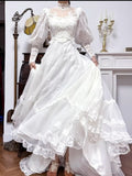 A-Line White Turtleneck Lace Beading Tulle Long Sleeve Vintage Wedding Dress HZ1024