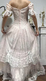 Light Champagne Off-the-shoulder A-Line Princess Prom Dresses Chiffon Lace Vintage Wedding Dress HZ1024