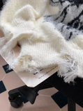Print Distressed V-Neck Pullover Sweater HZ1024