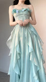 Blue Fairytale Birthday Party Dress Spaghetti Straps Chiffon A-Line Princess Prom Dresses HZ1024