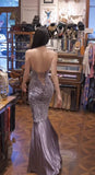Purple V-neck Mermaid Jacquard Satin Fashion Dresses Elegant Backless Prom Dresses HZ1024