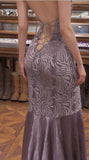 Purple V-neck Mermaid Jacquard Satin Fashion Dresses Elegant Backless Prom Dresses HZ1024