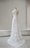 White Lace Applique Beaded A-line Vintage Wedding Dress HZ1024