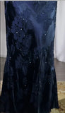Navy Blue Jacquard Satin Spaghetti Strap Sheath Prom Dresses Shiny Beaded Evening Gowns HZ1024