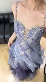 Spaghetti Straps Sequins Tulle A-Line Long Prom Dresses Sweet 16 Evening Gowns HZ1024