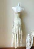Print Chiffon Spaghetti Straps Layered Ruffles Prom Dresses HZ1024