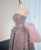 Dust Pink Strapless Sequined A-Line Long Prom Dresses Sweet 16 Evening Gowns HZ1024