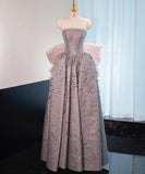 Dust Pink Strapless Sequined A-Line Long Prom Dresses Sweet 16 Evening Gowns HZ1024