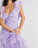 Lilac V-neck Lace Long Prom Dresses A-line Backless Evening Gowns HZ1024