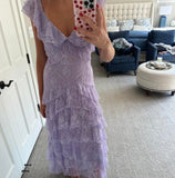 Lilac V-neck Lace Long Prom Dresses A-line Backless Evening Gowns HZ1024