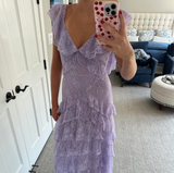 Lilac V-neck Lace Long Prom Dresses A-line Backless Evening Gowns HZ1024