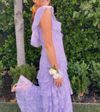 Lilac V-neck Lace Long Prom Dresses A-line Backless Evening Gowns HZ1024