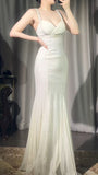 Apricot Spaghetti Straps Mermaid Party Dress Beaded Chiffon Prom Dresses Elegant Evening Gowns HZ1024