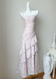 Pink Spaghetti Straps Long Prom Dress Formal Dresses Chiffon Ruffles Layered Stunning 18th Birthday Party Dresses HZ1024