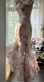 Printed Chiffon Sequin Mermaid Formal Dresses Spaghetti Strap Vintage Evening Dress HZ1024