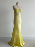 Yellow Formal Dresses Spaghetti Straps Satin Mermaid Long Prom Dresses HZ1024