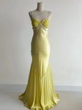 Yellow Formal Dresses Spaghetti Straps Satin Mermaid Long Prom Dresses HZ1024