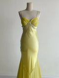Yellow Formal Dresses Spaghetti Straps Satin Mermaid Long Prom Dresses HZ1024