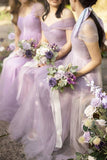 Purple Tulle A-Line V-Neck Bridesmaid Dress Prom Dresses HZ1024