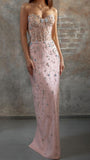 Pink Sweetheart Neck Beaded Chiffon Sheath Prom Dresses Formal Evening Dress HZ1024