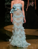 Sky Blue Tulle Strapless Layered Mermaid Prom Dresses Elegant Formal Evening Dresses HZ1024