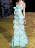 Sky Blue Tulle Strapless Layered Mermaid Prom Dresses Elegant Formal Evening Dresses HZ1024