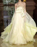 Butter Yellow Strapless Tulle A-Line Prom Dresses Formal Evening Dress HZ1024