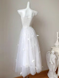 Pearl Butterfly Tulle White French A-Line Spaghetti Straps Birthday Dresses HZ1024