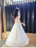 Pearl Butterfly Tulle White French A-Line Spaghetti Straps Birthday Dresses HZ1024