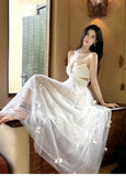 Pearl Butterfly Tulle White French A-Line Spaghetti Straps Birthday Dresses HZ1024