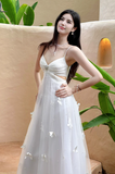 Pearl Butterfly Tulle White French A-Line Spaghetti Straps Birthday Dresses HZ1024