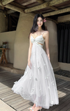 Pearl Butterfly Tulle White French A-Line Spaghetti Straps Birthday Dresses HZ1024