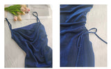 Blue Shiny Silk Mermaid Dress Swing Neck Luxurious Birthday Party Dress HZ1024