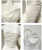 Light Champagne Spaghetti Strap Satin A-Line Bridal Dress Elegant Wedding Guest Dress HZ1024