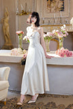 Light Champagne Spaghetti Strap Satin A-Line Bridal Dress Elegant Wedding Guest Dress HZ1024