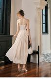 Champagne French Pearl Pendant Party Dress Satin Spaghetti Straps Chiffon Birthday Dress HZ1024