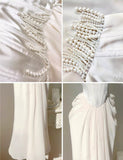 Champagne French Pearl Pendant Party Dress Satin Spaghetti Straps Chiffon Birthday Dress HZ1024