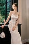 Champagne French Pearl Pendant Party Dress Satin Spaghetti Straps Chiffon Birthday Dress HZ1024