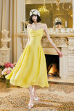 Butter Yellow Spaghetti Strap A-Line Birthday Dress Elegant Backless Party Dress HZ1024
